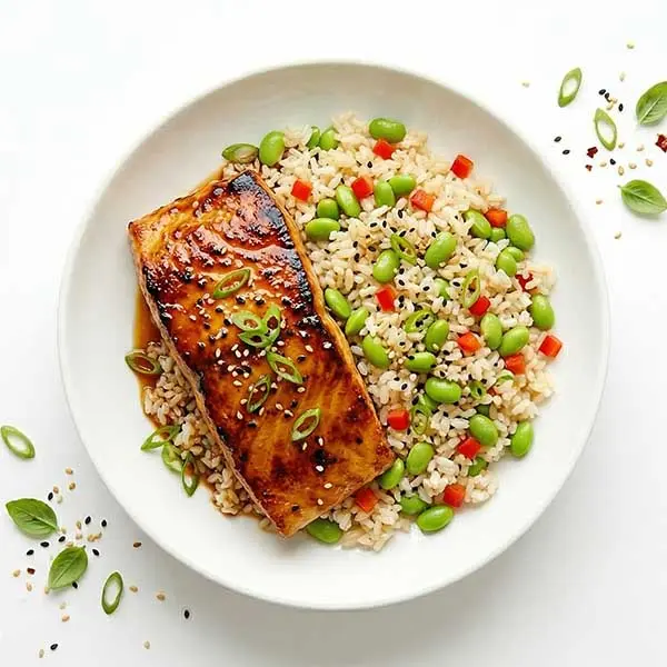 Honey Miso-Glazed fish with Edamame Rice
